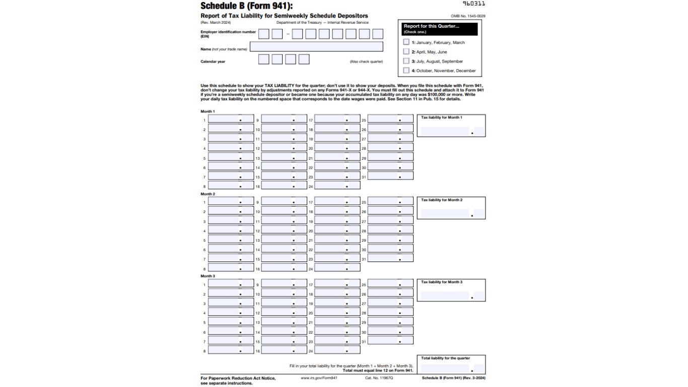 IRS 941 schedule B form